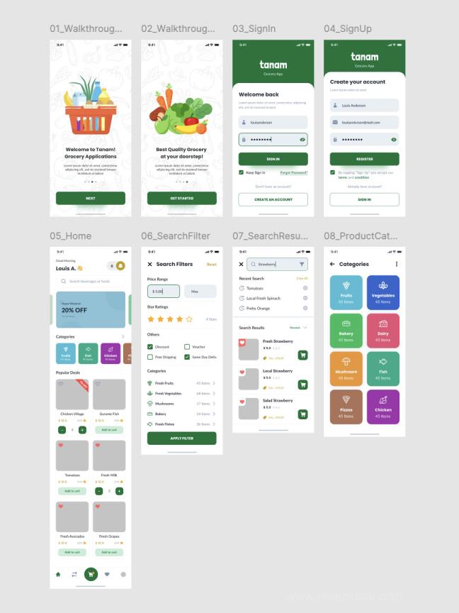 15页新鲜超市电商app原型设计figma，psd格式