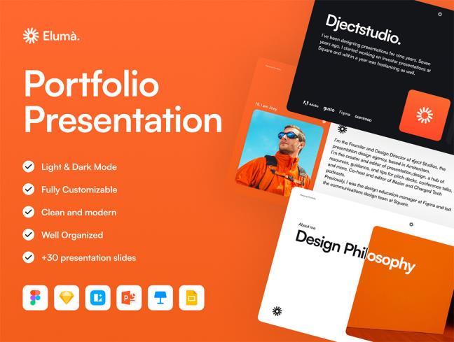 30页明暗作品集设计Figma、Sketch、PPT、keynote格式