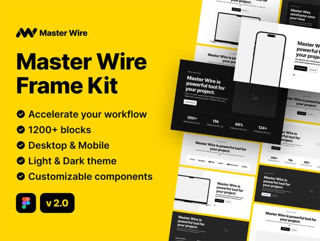 超全网站线框套装包含 22 个页面和 1200 + 预制模块figma源文件