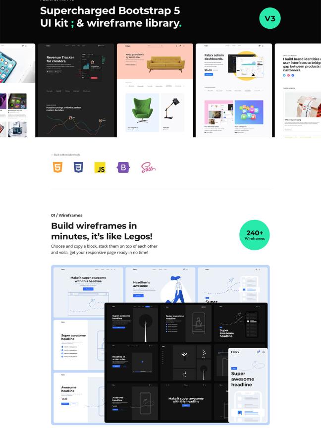 250个线框图、500个组件、10个网页模板sketch，xd，figma格式