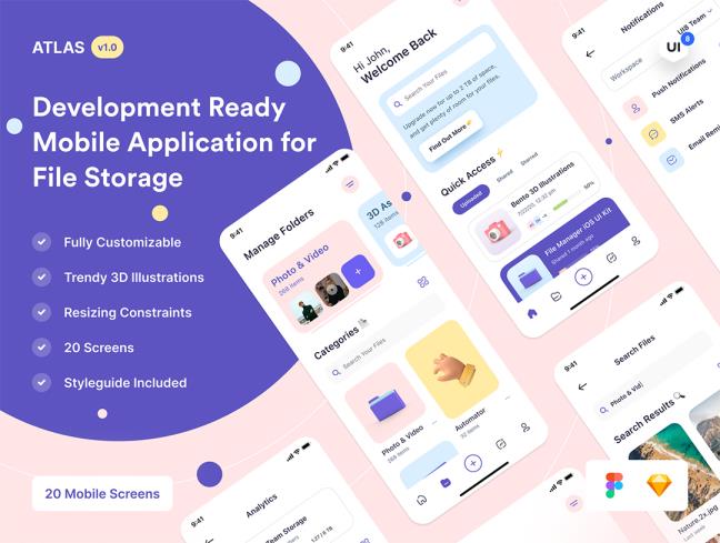 20页文件管理器APP UI设计figma、sketch源文件