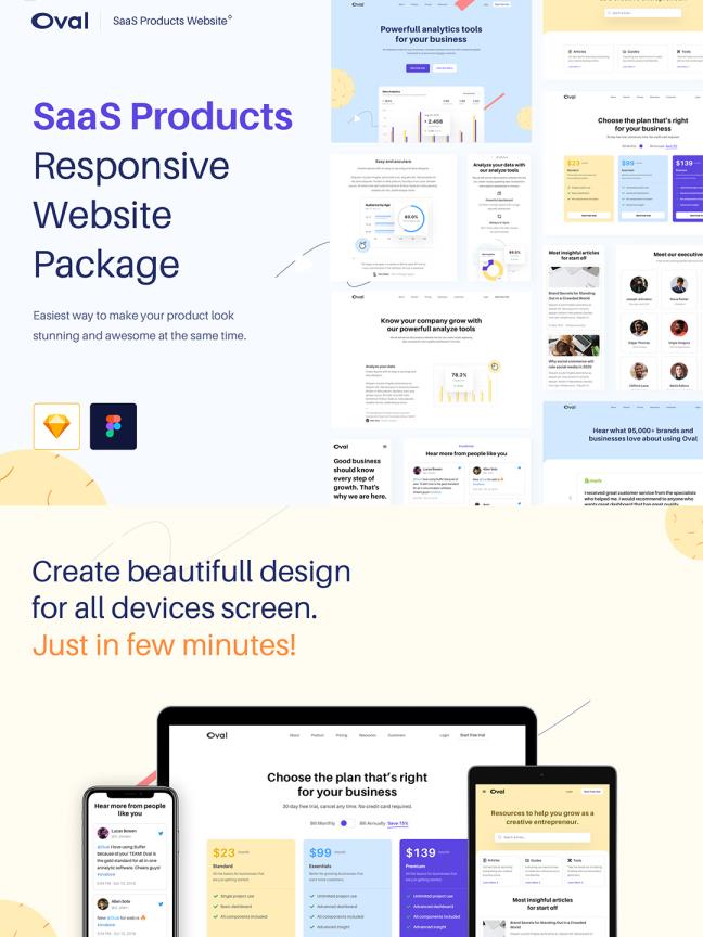 18页响应式设计SaaS产品网站设计模板Figma、Sketch、Png格式