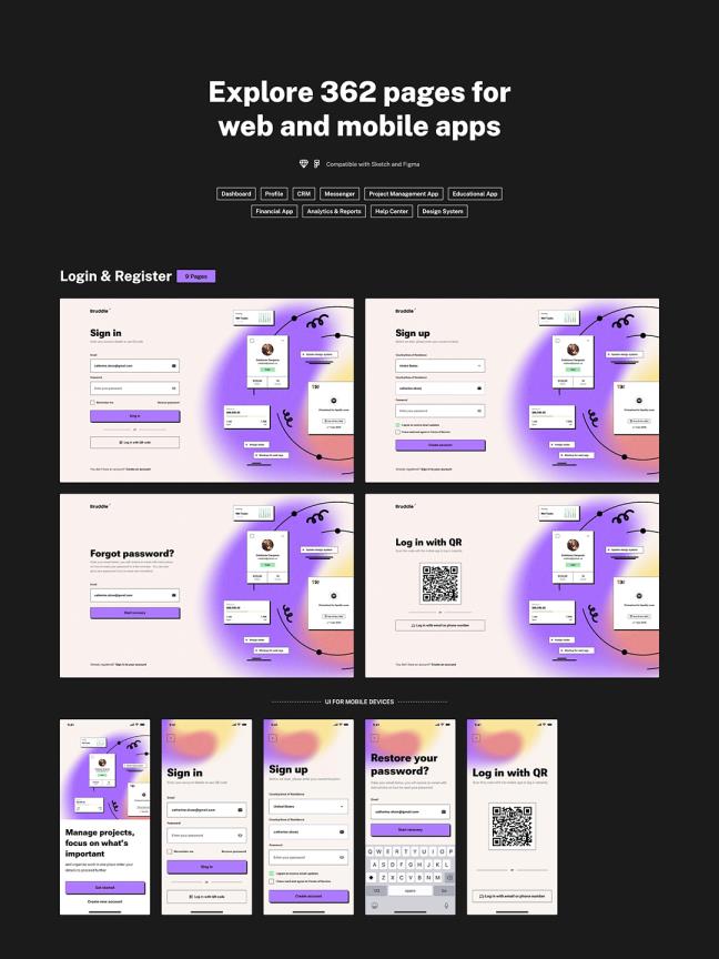 10个类别362页SaaS仪表盘新野兽派风格用户界面Figma、Sketch格式