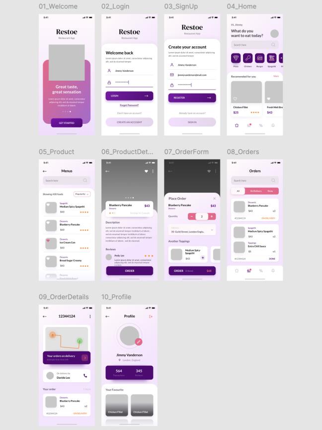 10页餐厅美食应用APP原型设计iOS模板figma，psd格式