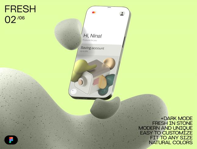 6个独特的智能手机，有机风格样机，模型模板figma源文件