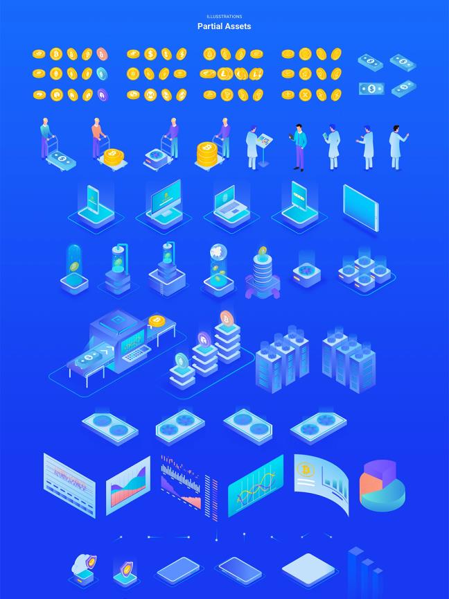 7个2.5D科技类插画sketch，xd，ai，png，svg格式