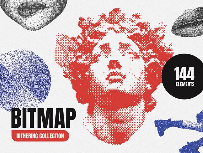 144个科幻、复古未来主义风抖动位图风格插画ai,png,svg,eps格式