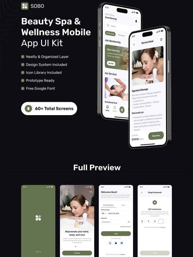 60页美容SPA和健康APP设计figma格式