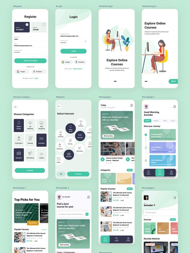 30页线上学习app设计sketch，xd源文件