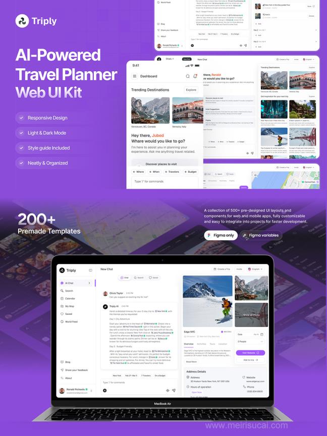 200页AI人工智能旅游规划师用户界面UI套件figma格式
