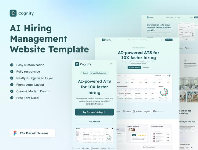 响应式设计25页AI招聘管理网站模板figma格式