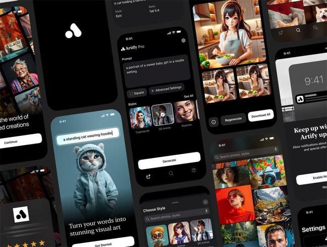 明暗50页AI人工智能图像生成器 iOS 系统用户UI界面套件figma源文件
