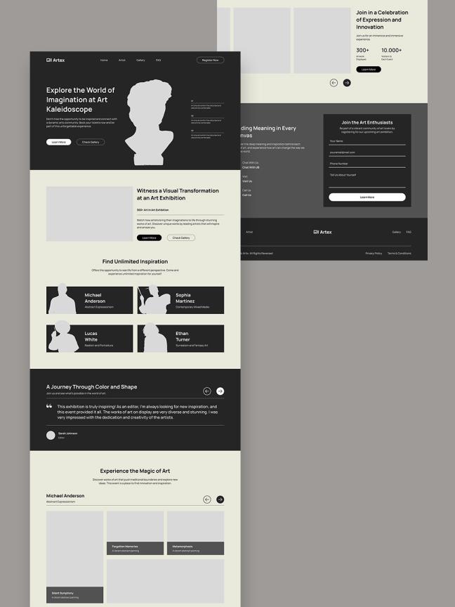 单页艺术博物馆网站设计原型sketch，xd，figma，psd格式