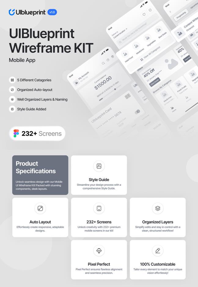 232页金融，学习，招聘，健身，美食app线框原型合集figma源文件