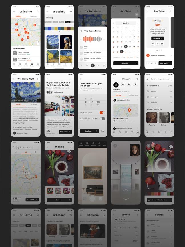 30页艺术和博物馆APP应用程序UI设计figma,sketch格式