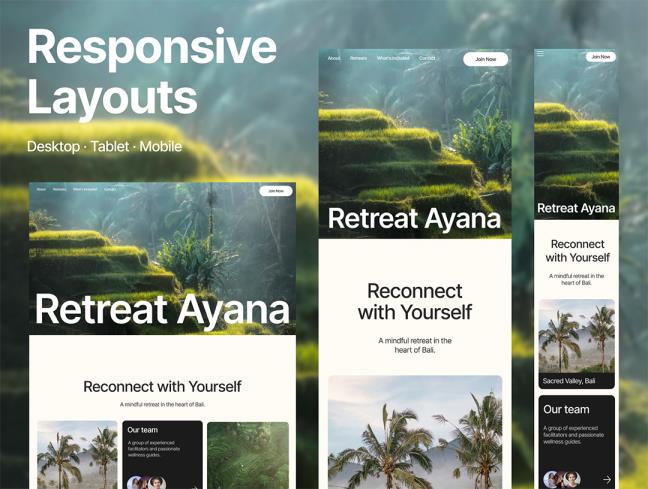 单页响应式网站静修场所和健康养生品牌模板figma格式