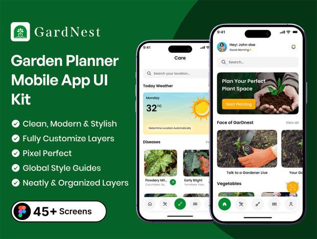 45页花园规划、植物养护APP设计figma源文件
