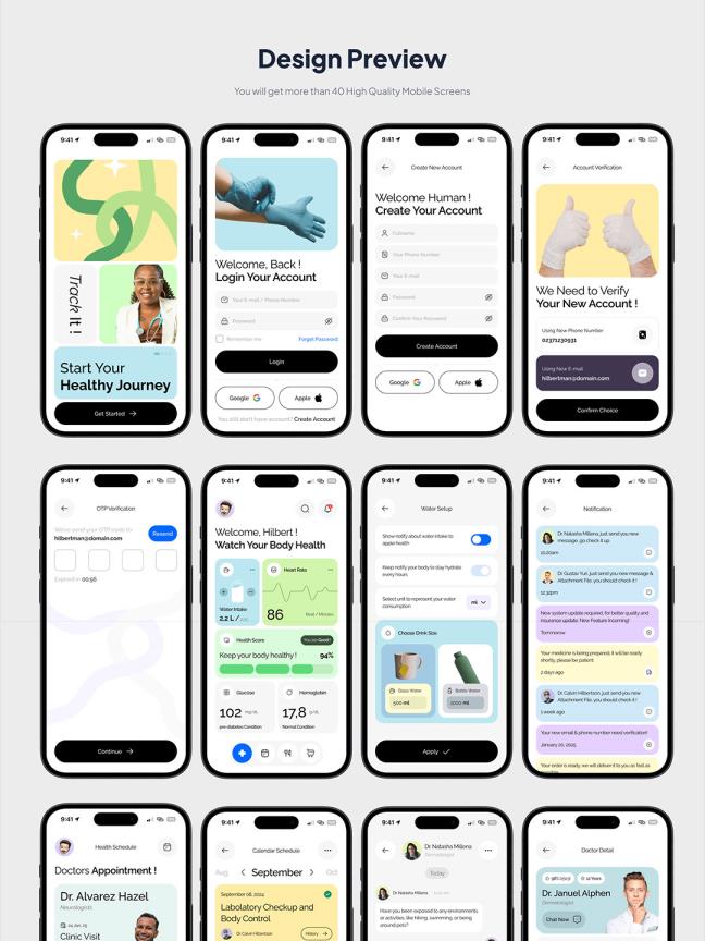 40页医疗保健解决方案app设计figma源文件