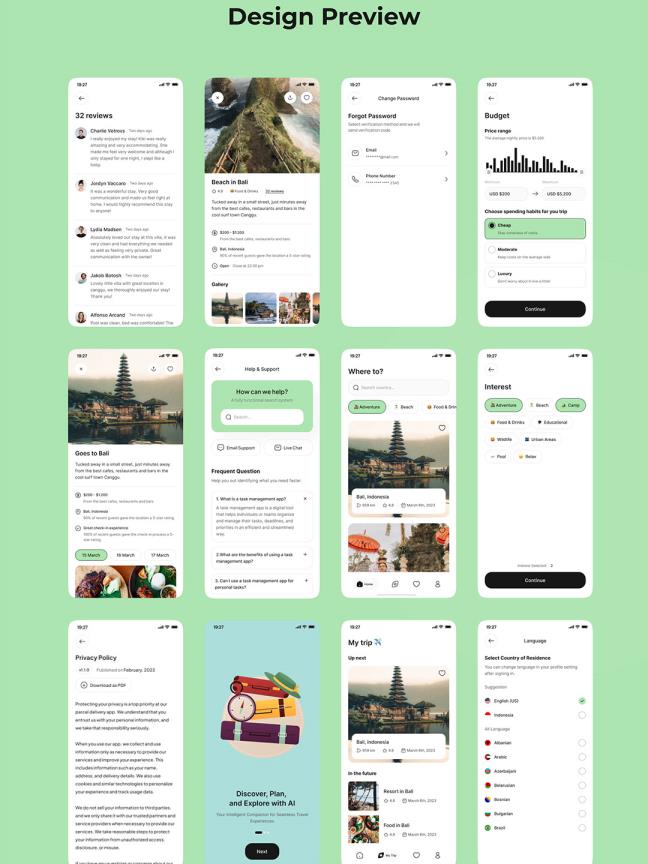 明暗各35页AI旅行规划师APP应用程序UI设计figma源文件