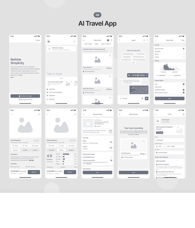 5类218页旅游,电商,快递,服务,交易app线框原型figma，sketch格式
