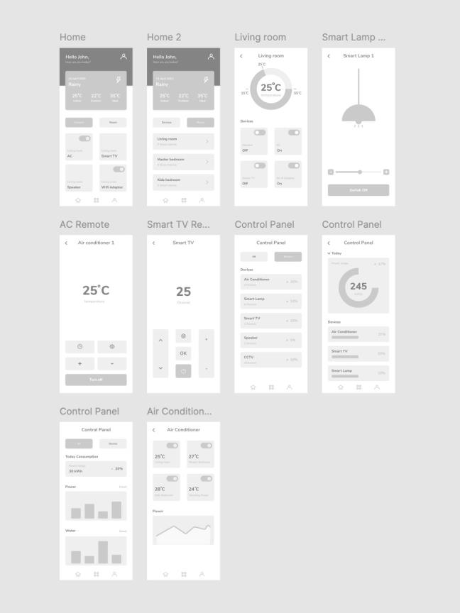 10页智能家居系统APP线框图应用程序figma源文件