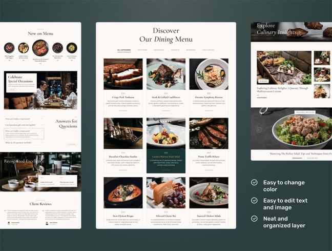 12页优雅的餐厅网站UI设计用户界面模板figma格式