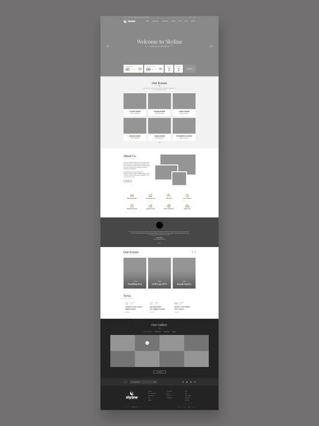 42页旅游度假酒店行业网站设计原型psd，sketch格式