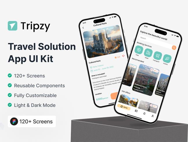 120页明暗模式旅游app设计figma格式