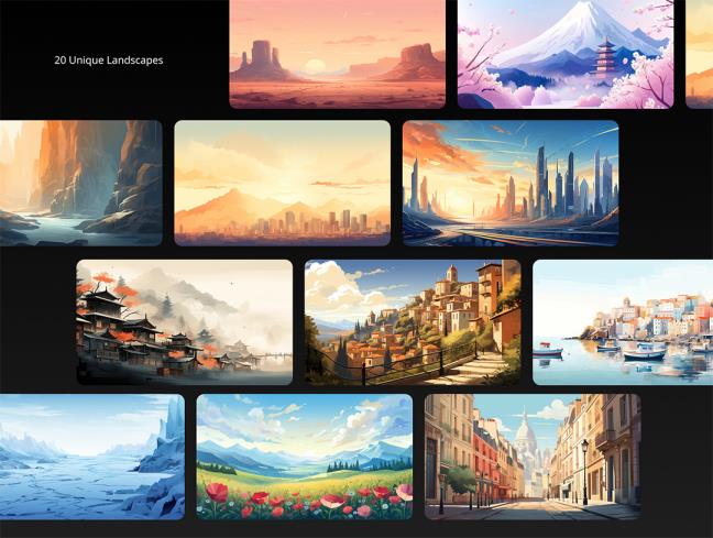 20个独特的绘画风格景观psd,png格式