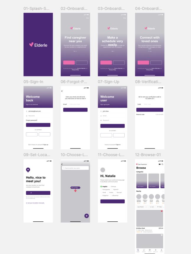 34页养老院，老年人护理APP原型设计sketch，xd，figma，psd格式