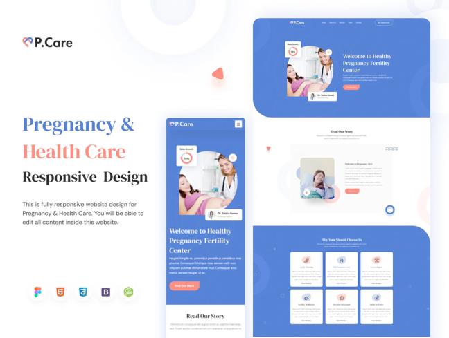 6页怀孕与健康护理网站设计figma、html格式