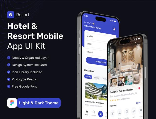 明暗共104页邮轮 – 酒店和度假村预订APP带交互UI设计figma格式