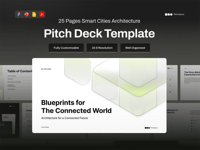 25页面向互联网建筑和城市规划，智慧城市演示PPT，Figma源文件