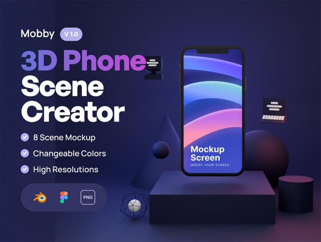8个3D手机场景Blender、Figma、PNG格式