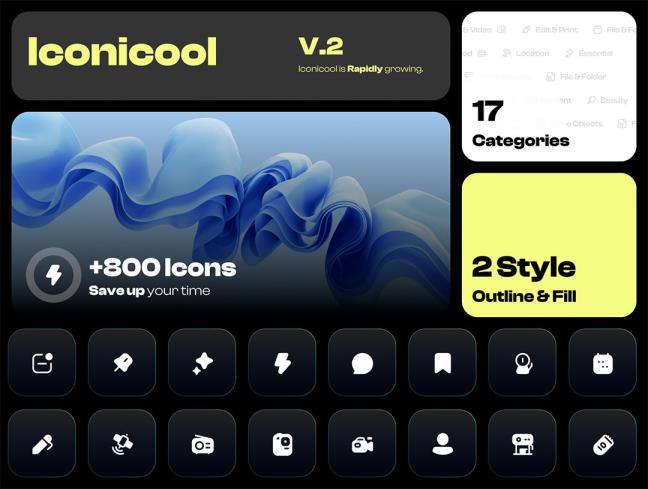 880个17个常用类精致icon图标Figma、Sketch、Svg、Png格式