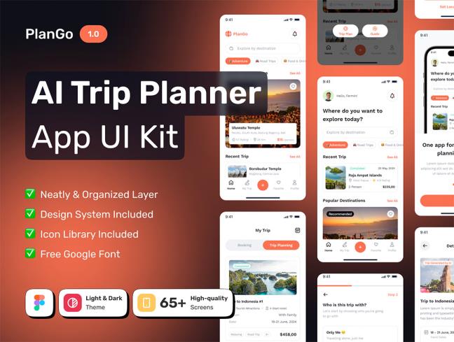 明暗各68页AI旅行规划师APP设计figma源文件（带交互）