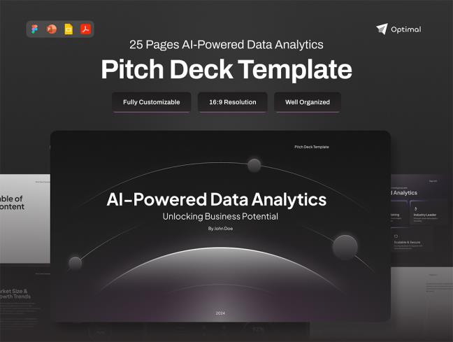 25页AI 驱动的数据分析演示文稿Figma, Deck, PPTX, PDF格式