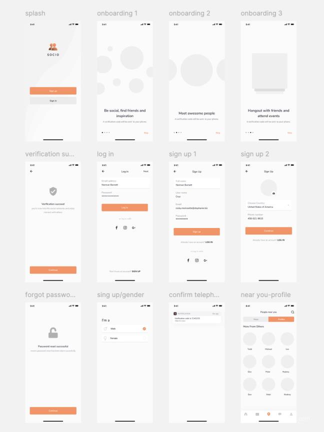 83页简约社交app原型图界面设计Figma、Sketch 、 XD源文件苹果x分辨率