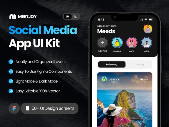 明暗各50页社交媒体app设计figma源文件