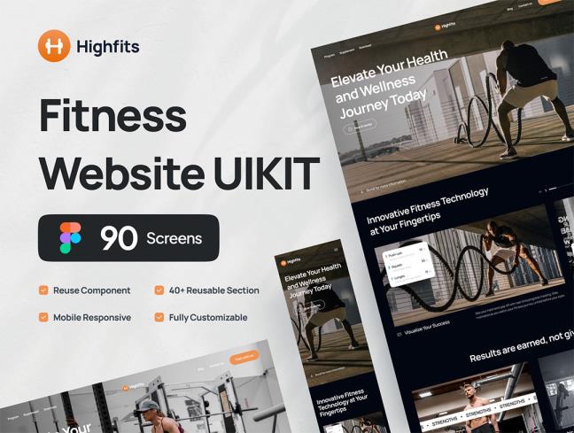 90个组件健身网站UI套件figma格式