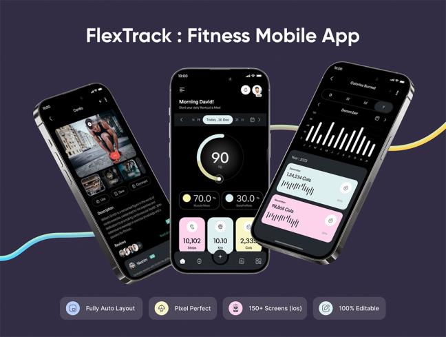 明暗共150页健身运动，健康跟踪平台APP界面设计figma格式