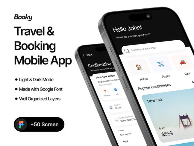 明暗各30页旅游与酒店预订app设计figma源文件