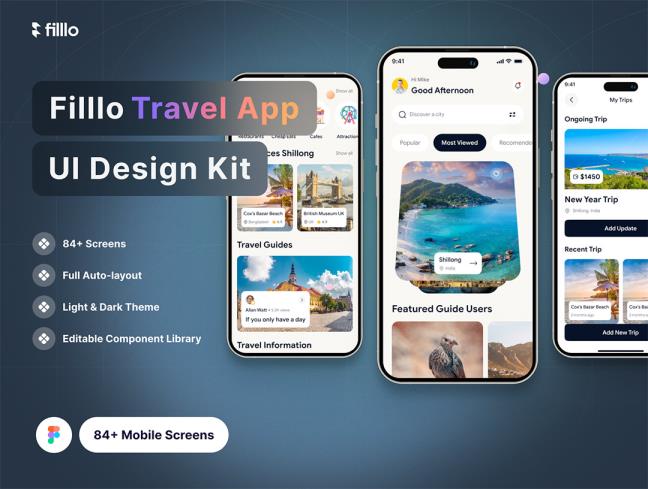 明暗共84页简洁现代的旅游app设计figma源文件