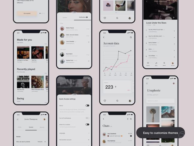 95页11类极简时尚和酷炫的UI设计工具包sketch格式