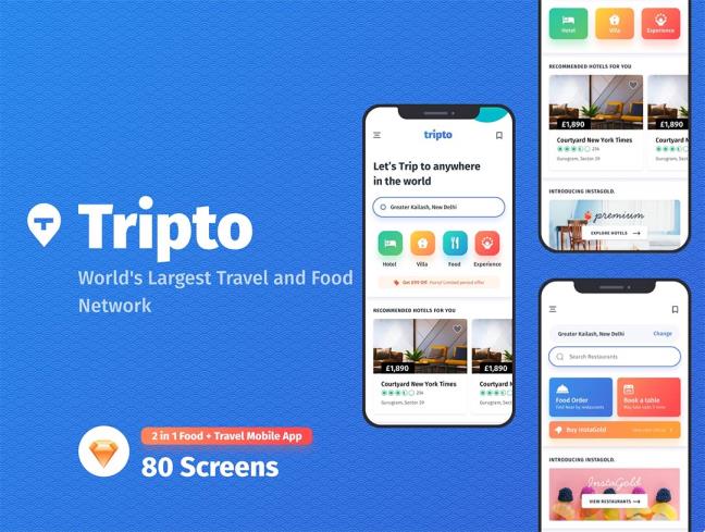 80页高品质的旅游和美食预订app UI工具包sketch格式