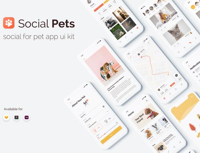 20页宠物社交app设计Sketch, Figma, Adobe XD格式