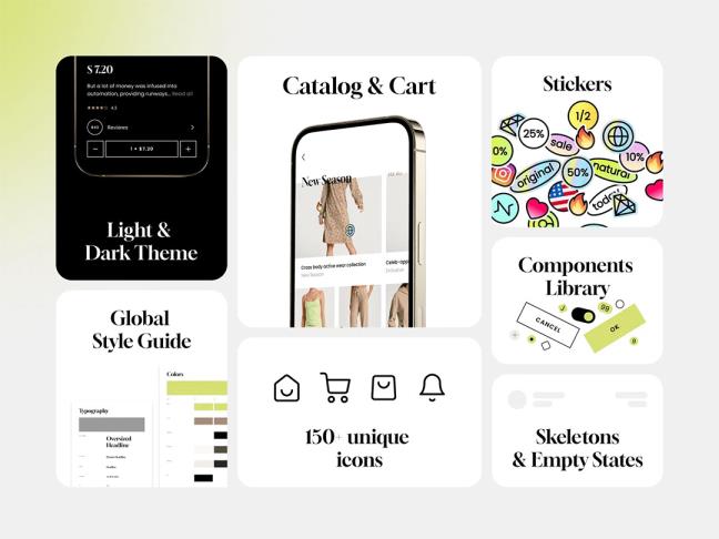明暗各100页购物App UI工具包figma源文件