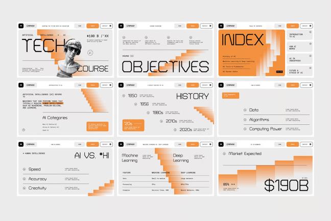 21页互动 AI 技术教育主题演讲模板key格式(不包含雕塑图片)