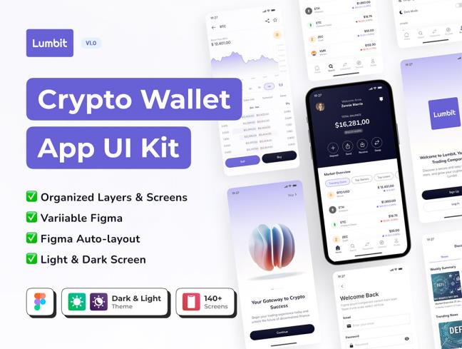 明暗共100页加密货币钱包app界面设计figma格式