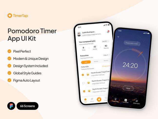 65页番茄工作法app界面设计figma格式